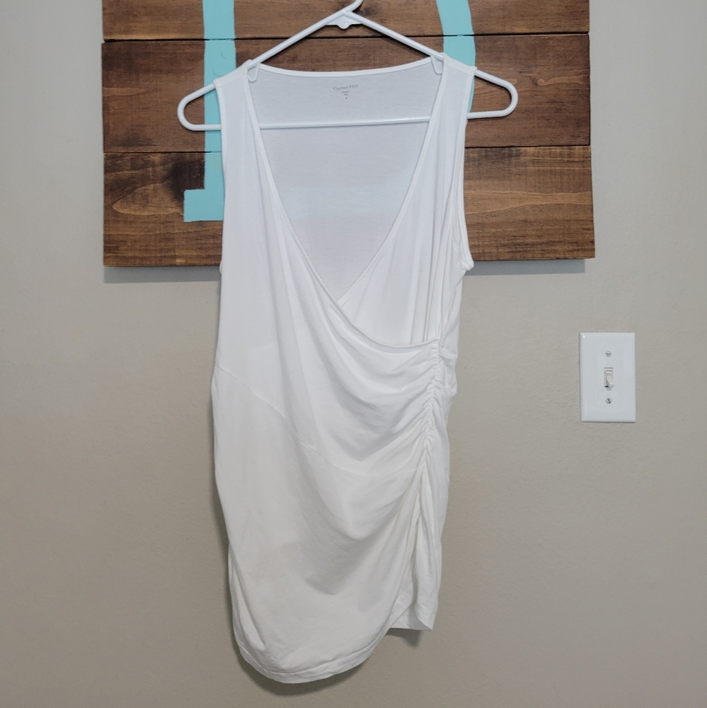Garnet Hill White Ruched Classic Sleeveless V Neck Top Size Medium